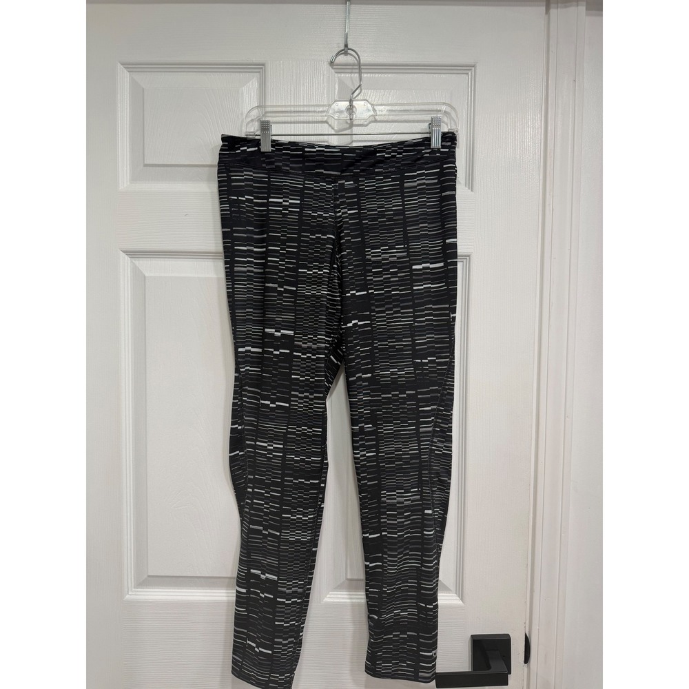 Champion Duo Dry Womens Black White Glitch Stripe Leggings Size Large